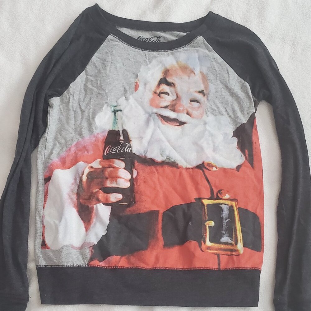 Coca Cola Vintage Santa Claus Gray Baseball Sleeve Christmas Collectible Size XS